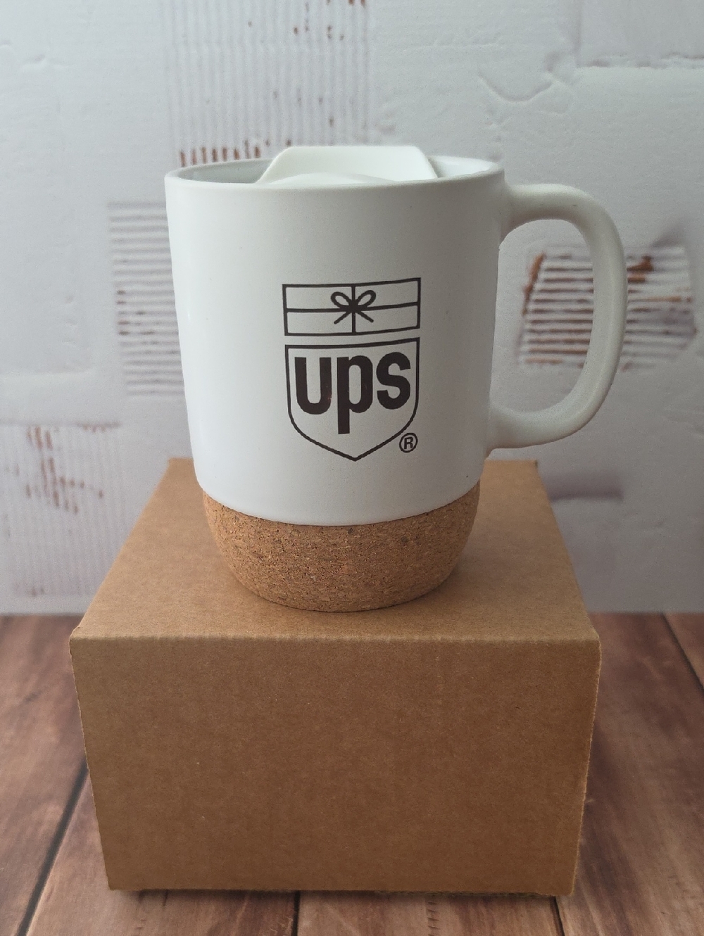 White Ceramic Cork-Bottom Travel Mug with Lid